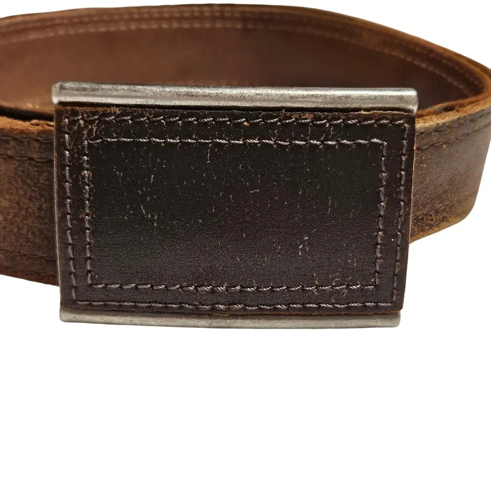 Aldo Mens Brown Distressed Genuine Leather Belt Plaque Buckle XL Made in Canada